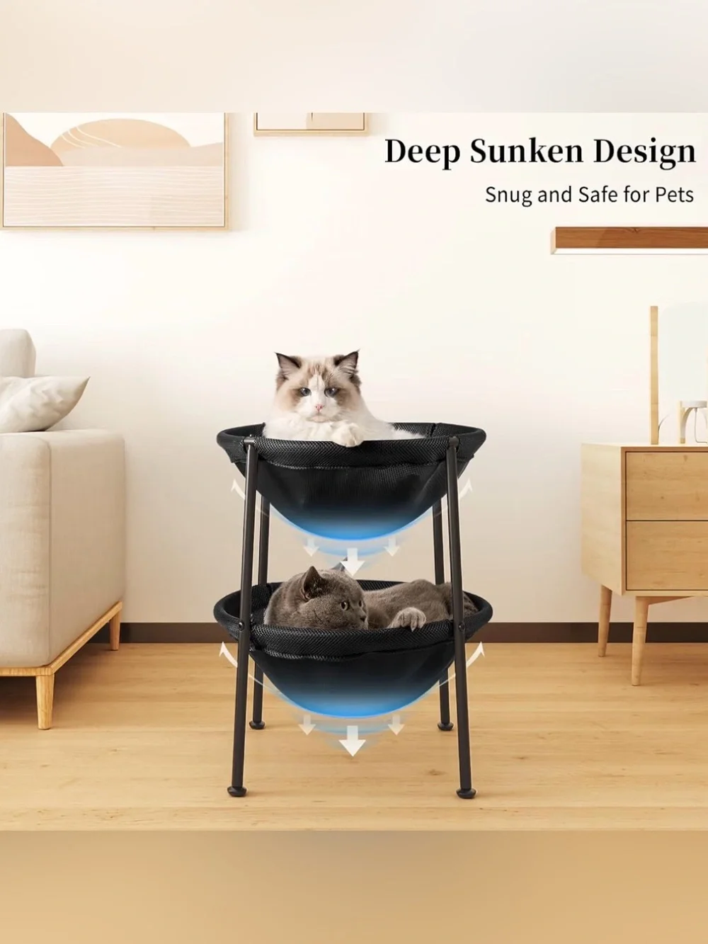 JUNSPOW Double Cat Bed Black,